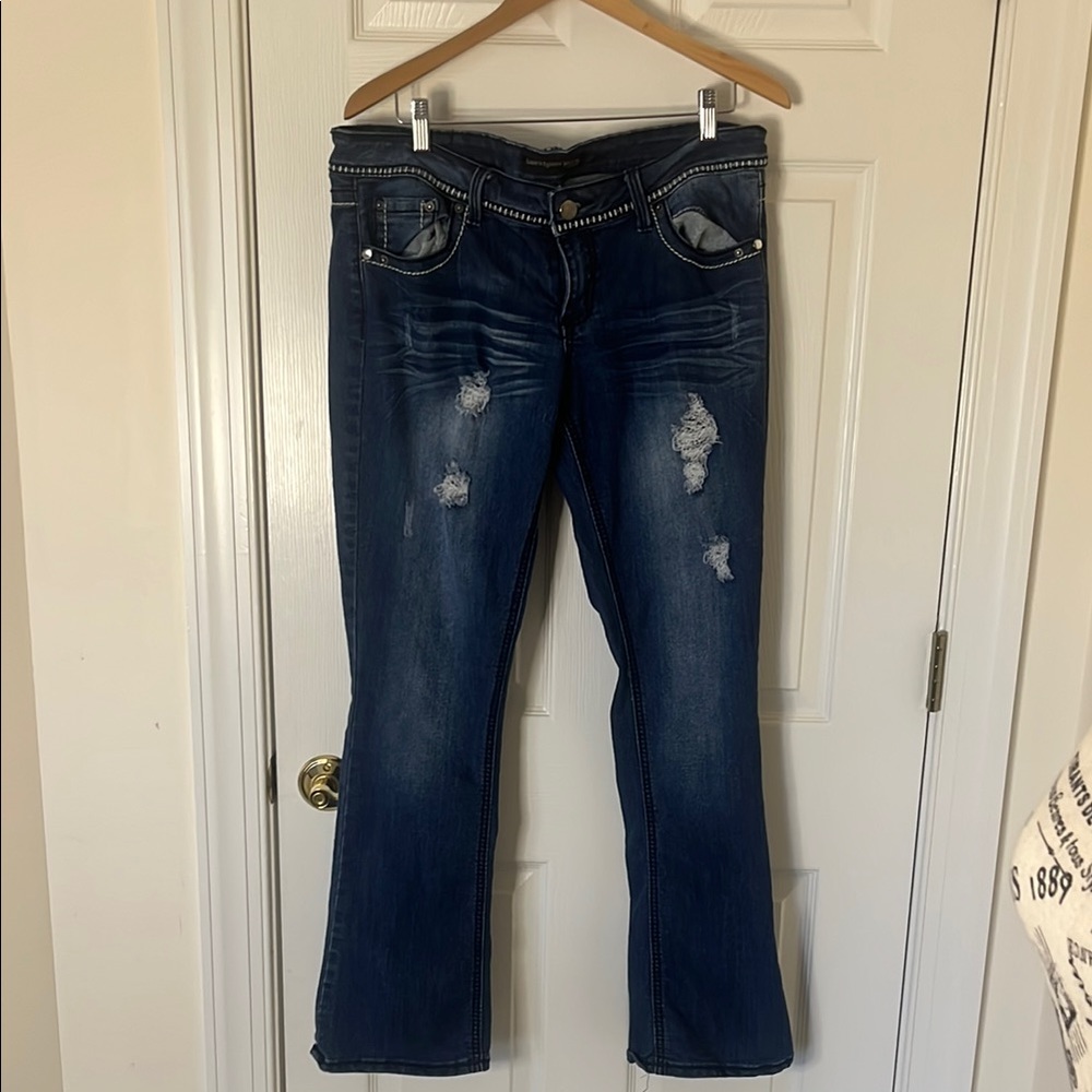 Rue21 Blue Flare Jeans with Distressed Style